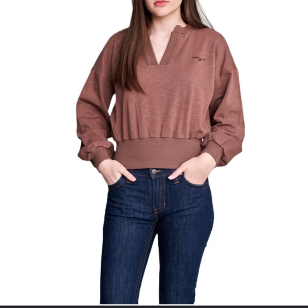 Kimes Ranch Ladies Dewey V Neck Brown Pullover Sweatshirt Size XXL